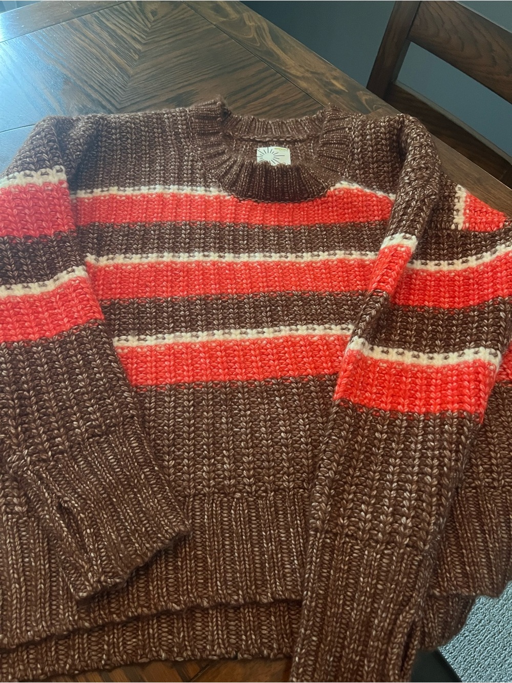 OFFLINE by Aerie Women’s S Brown/Orange/White Striped Chunky Knit Sweater # 607